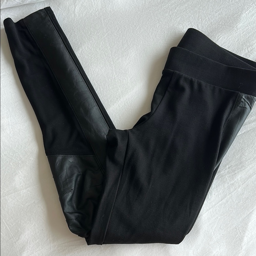 CAbi Black Leggings with Faux Leather Detail